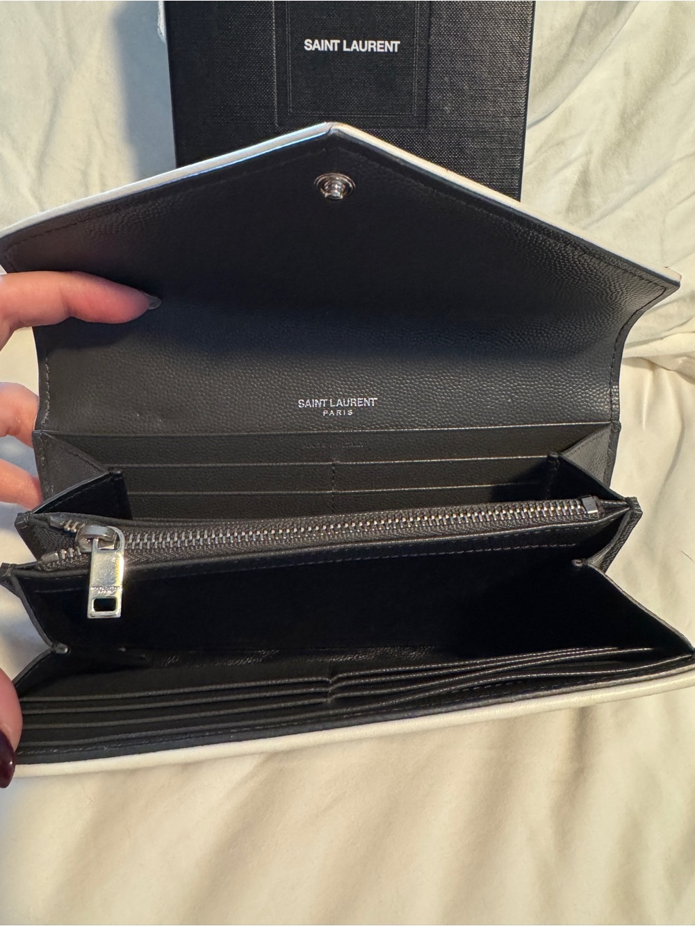 Saint Laurent Black Leather Long Wallet with White Trim - Picture 4 of 9